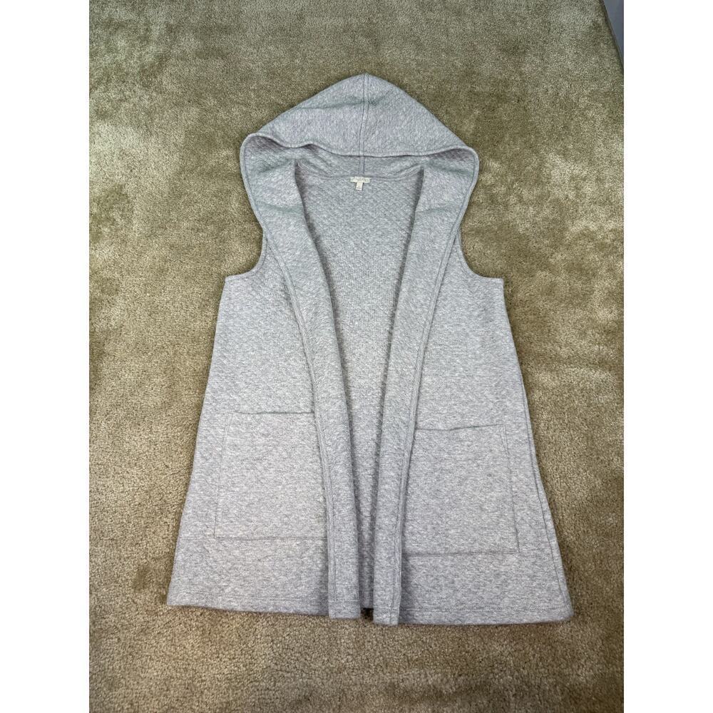 Talbots Womens Open Front Hooded Sleeveless Sweater Vest Size Small 100 % Cotton